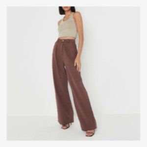 Extra Long Tall Brown Wide Leg Pleated Pants
